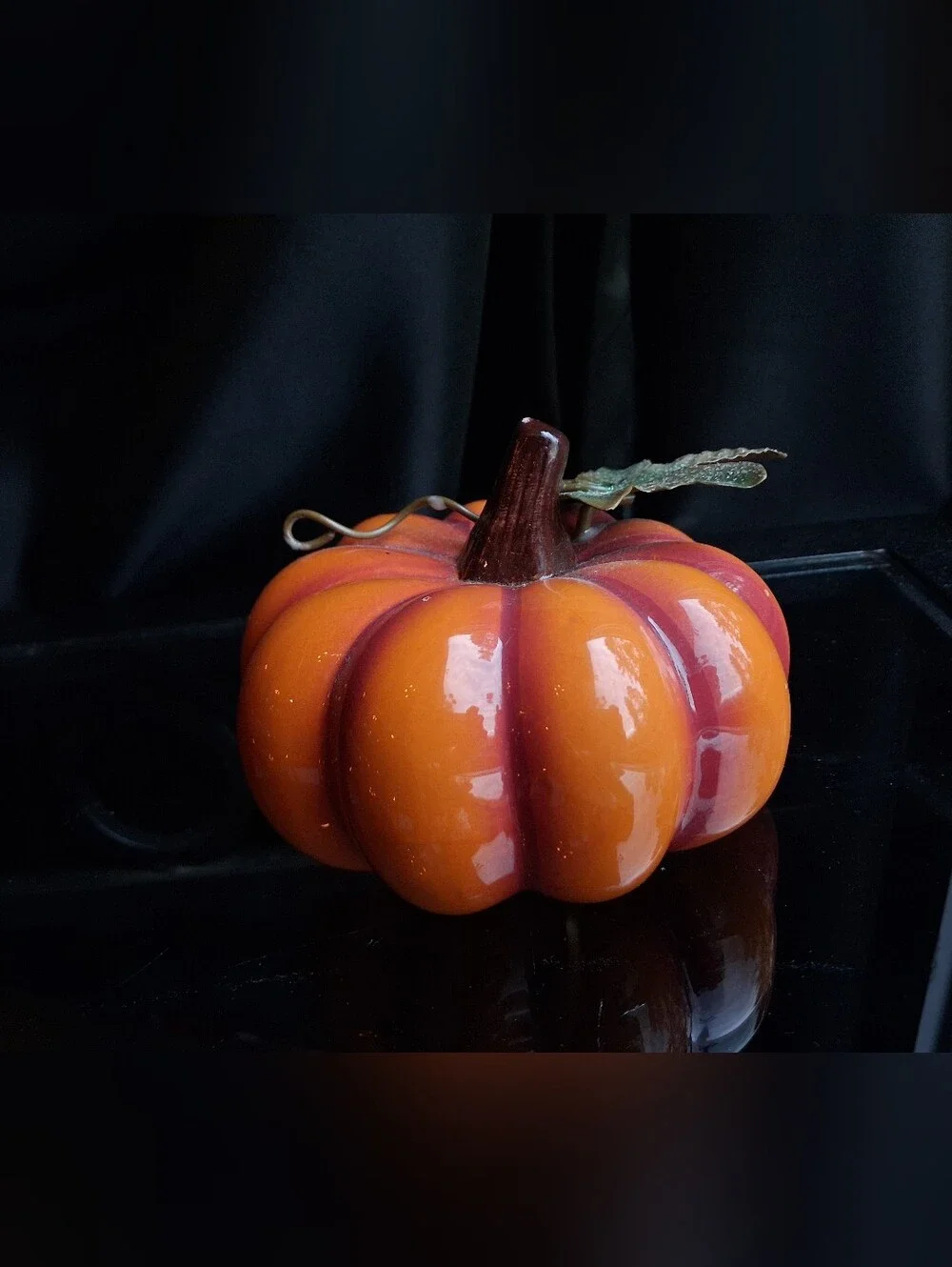 Large Ceramic Pumkin Decor Metal Leaf